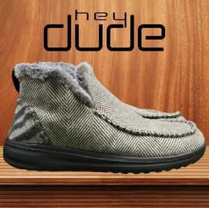 HEY DUDE | DENNY HERRINGBONE FAUX FUR LINED MOCCASIN INSPIRED BOOTIES - …